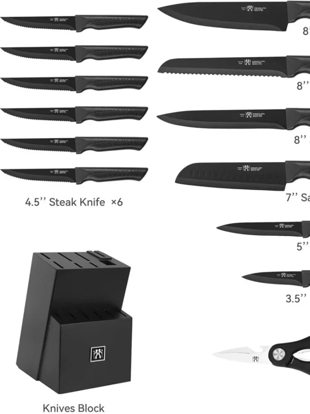 HUNTER DUAL 15 Pcs Kitchen Knife Set High Carbon Stainless Steel, Black *NEW*
